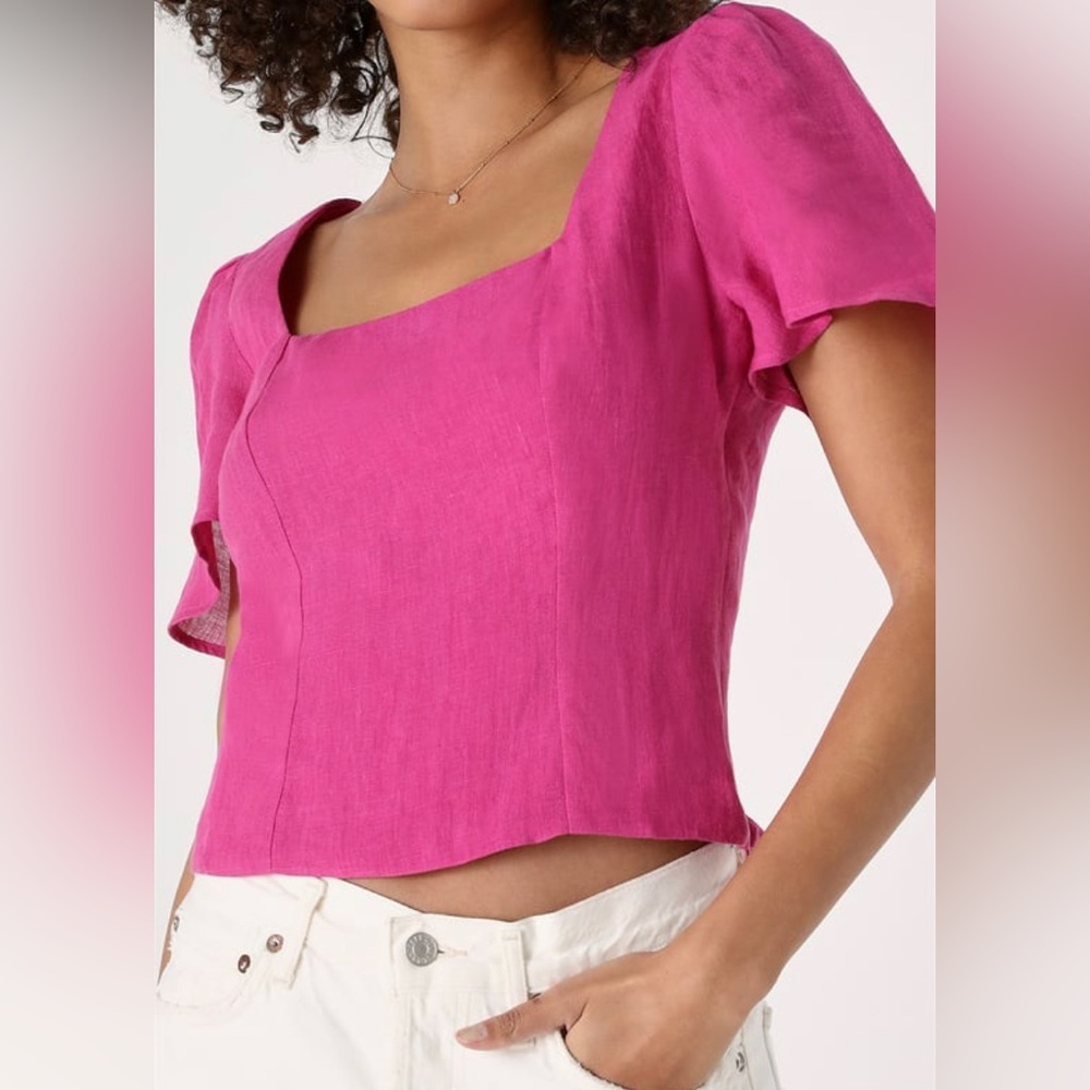 Lulus Fuchsia Linen Short Sleeve Top